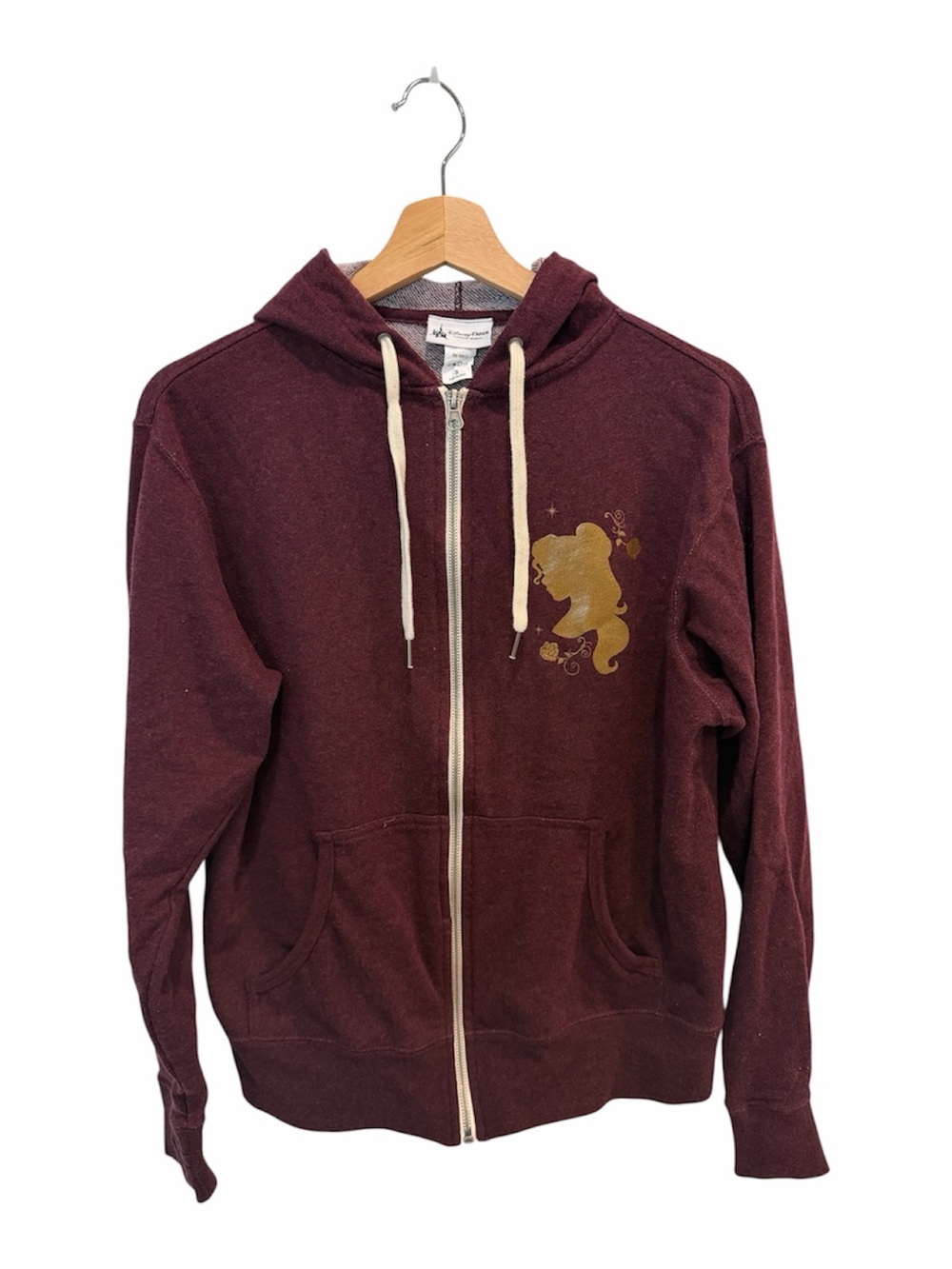 Rare Disney Parks Beauty and the Beast Belle and Rose Burgundy Zip Hoodie Small